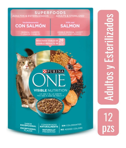 Alimento Gatos Purina One Esterilizados Salmón 12pzs 85g C/u