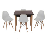 Kit Mesa Jantar Luiza 80cm Preta + 4 Cadeiras Eames Eiffel Cor Cinza