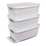 Canastos Organizador Plastico Apilable Rattan Tapa Mediano Bajo X3 Colombraro