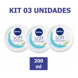 Kit 3 Creme Nivea Soft Facial 200ml  Mãos Rosto E Corpo 