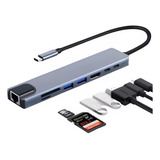 Adaptador Hub 8en1 Multipuertos Hdmi Rj45 Usb C Lector Sd/tf