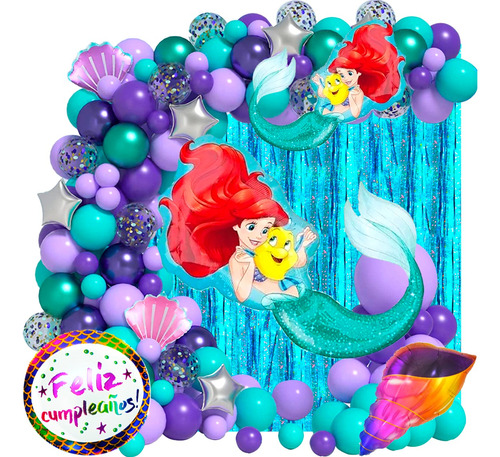 50 Art Globos La Sirenita Ariel Cola Ostra Fondo Mar Deco