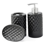 Porta Sabonete Escova De Dentes Sabonete Liquido Porcelana Cor Preto