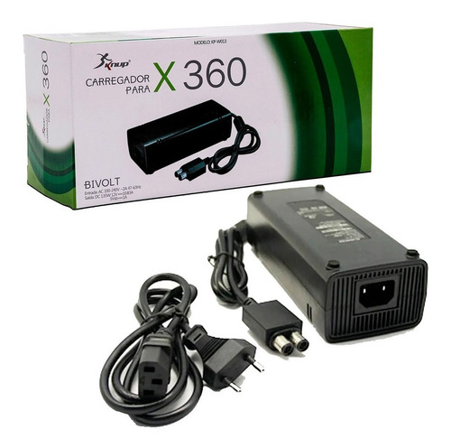 Fonte Xbox 360 Slim Bivolt Conector 2 Pinos + Cabo Energia