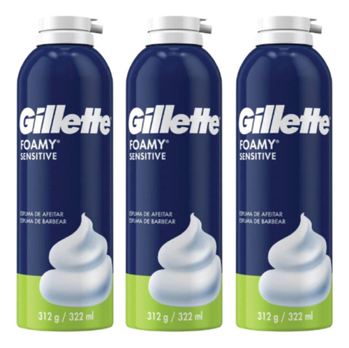 Gillette Foamy Espuma De Barba Sensitive 322ml Pack C/3