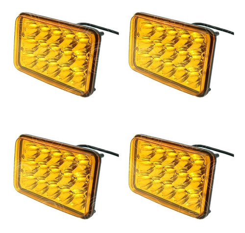 4 Faros Unidades Rectangulares 15 Led 4x6 Ambar Amarillos Em