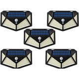 Pack 5 Foco Solar 100 Led Lampar Exterior Sensor Movimiento 