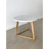 Mesa Ratona 50 Cm Redonda / Marmol Carrara + Madera Petiribi