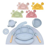 Set Vajilla Bebe En Silicona Kit Alimentacion Plato Babero