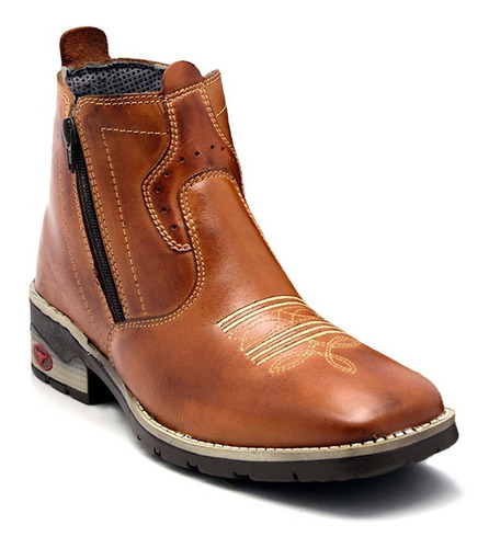  Bota Texana Cano Curto Ziper Sola Pvc Couro Legitimo Cowboy