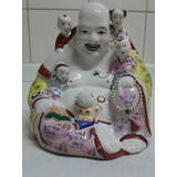 Buda Sorridente Porcelana Chinesa 5 Crianças Pintado A Mão 