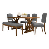 Mueble Comedor Gravity Lino Gris 6pz Set Comedor Muebles