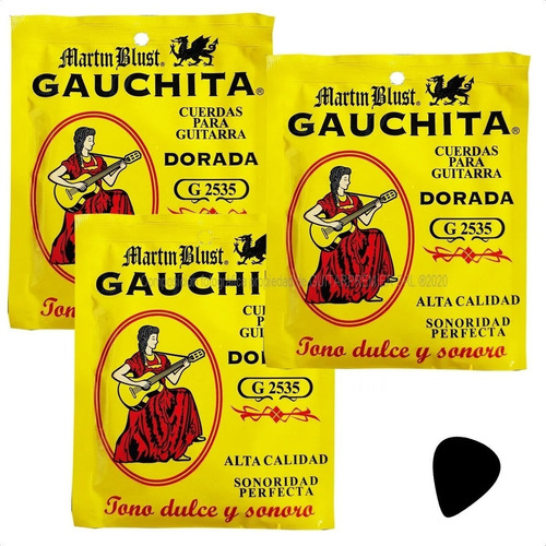 Pack X 3 Encordado Guitarra Criolla Clasica Gauchita G2535