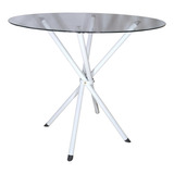 Mesa Italy Redonda 80cm Jantar Vidro Suporte Palito Metal