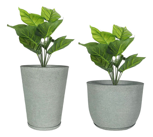 2 Vasos Para Planta Coluna Cone Bojo Grande Com Prato Jardim