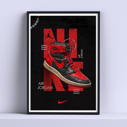 Cuadro Nike Jordan 1 Negro Decorativo 30x40 Con Vidrio 