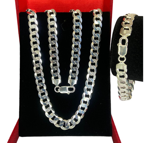 Conjunto De Prata 9mm Corrente Cordão Pulseira 925 Italiana 