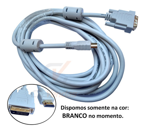 Cabo Dvi-d X Hdmi - Gc - 5 Metros Banhado Ouro Promoção