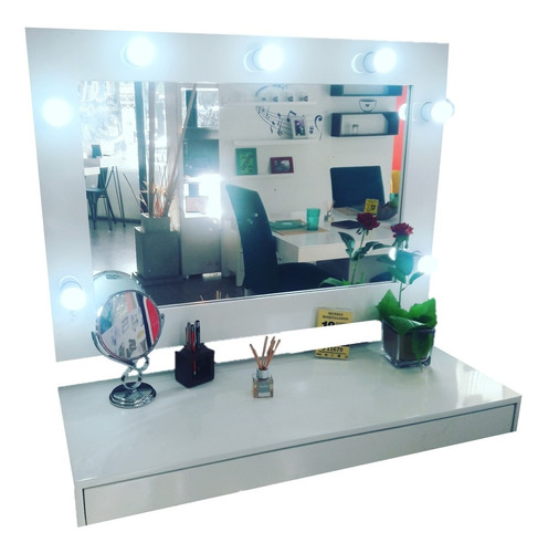 Mesa Maquillaje Flotante + Espejo Con Luces Laqueado 1mts
