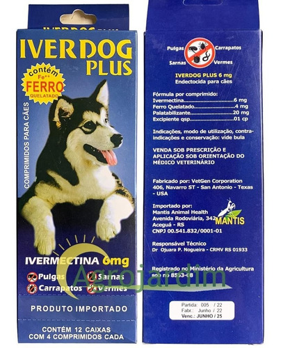 Iverdog Plus Ivermec 6mg Pulgas Carrapatos 12 Caixas C/ 4cp