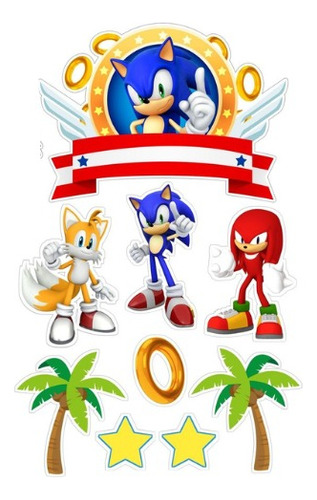 Topo De Bolo Sonic Festa Personalizado Azul