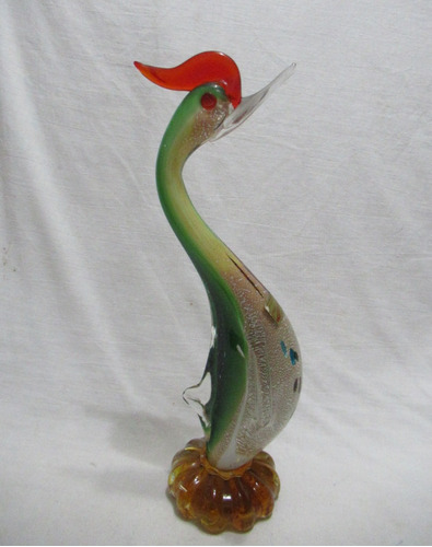 Figura Decorativa Pájaro Cristal Etiqueta Murano Italy 30 Cm