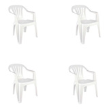 Jogo 4 Cadeira Poltrona Plástica Branca Área De Lazer Cor Branco