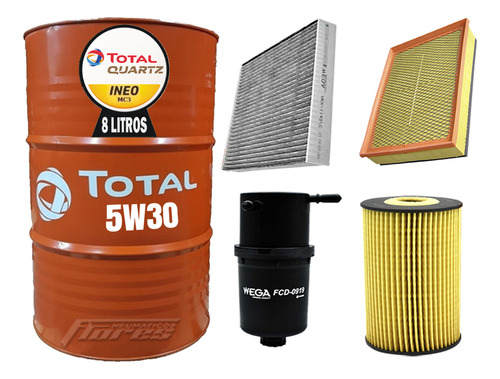 Cambio Aceite Total 5w30 8l + Kit Filtros Vw Amarok 2.0 Td