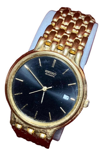 Reloj Seiko Quarz Dorado Oro Y Negro De Lujo Hermoso