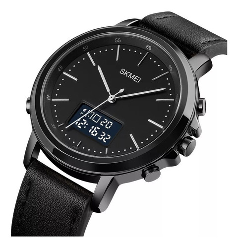 Reloj Skmei Hombre Elegante  De Cuero  Alarma Impermeable