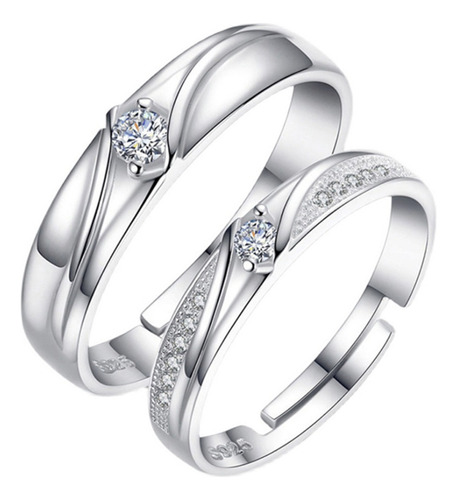 2 Anillos De Pareja Elegantes Compromiso Zirconia Blancos