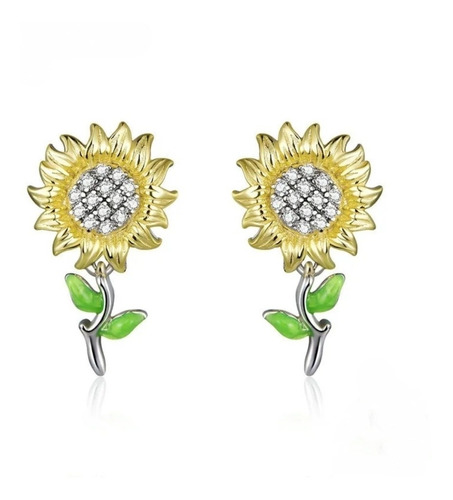 Hermosos Aretes De Girasol En Plata Auténtica 0.925.