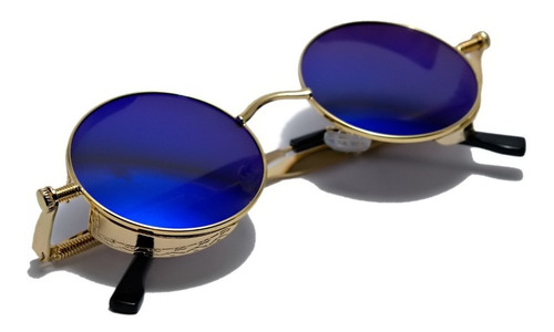  Gafas Lente Azul Marco Dorado Retro Redondas Steampunk 