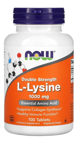 Now Foods L-lisina L Lysine Inmunidad 1000 Mg 100 Tabs Sfn Sabor Sin Sabor