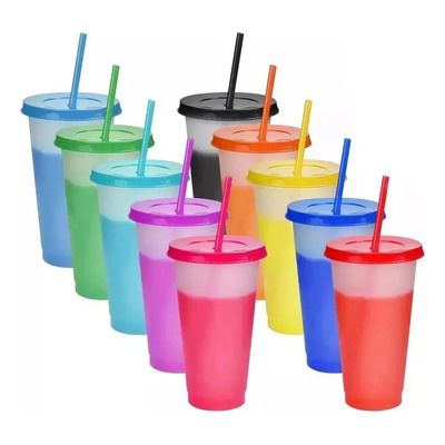 Para Vaso Mágico Para Cambiar Colores Con Tapa Y Pajita,710