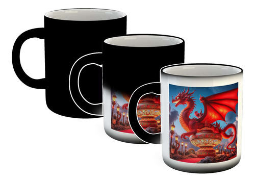 Taza Magica Dragon Rojo Lampara Maravillosa Arabe M1