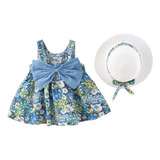 Vestido De Verano Con Estampado Floral Para Niñas Y Sombrero