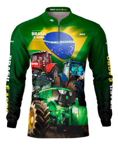 Camisa Agro Brk Brasil É Agro Verde Com Proteção Solar Uv50+