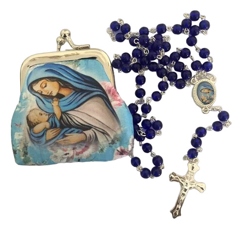 Rosario Virgen María Con Niño Dios Con Estuche, Italiano. 