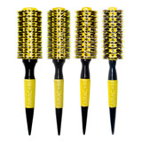 Kit 4 Escovas Profissionais Cabelo Cerdas Javali Amarelas Cor Amarelo