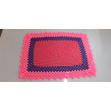 Tapete Crochê Artesanal Grande 82x61 Rosa/roxo/verm- 2 Peças