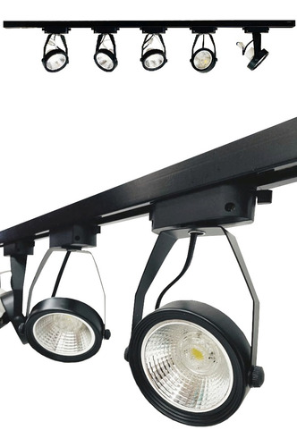 Trilho Eletrificado 2 Metros Preto 5 Spot Ar70 Led 7w 3000k