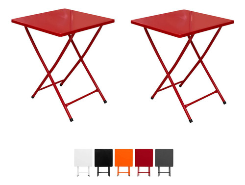 Conjunto 2 Mesa Dobrável Bar Restaurante Aço Ferro Cor Vermelho