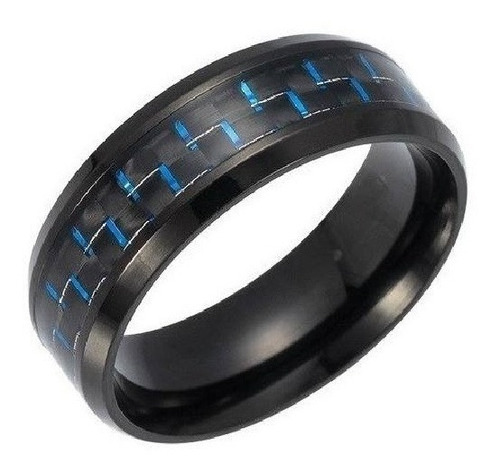 Anillo Argolla Fibra Carbon Negro Acero Inoxidable Hombre