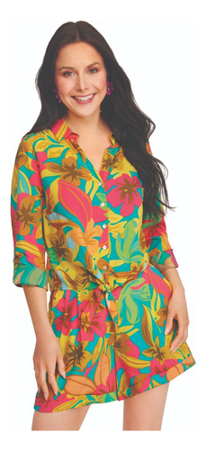 Camisa Casual Dama Amarillo Estampado Floral 942-65