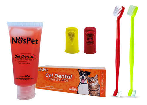 Escova Gel Dental Dedeira Kit Higienico Cão Gato Nospet 60g
