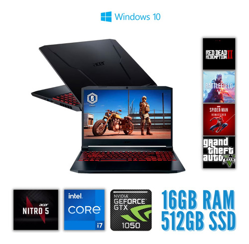 Notebook Gamer Acer Nitro 5 An515-51 - I7 16gb 512ssd - W10