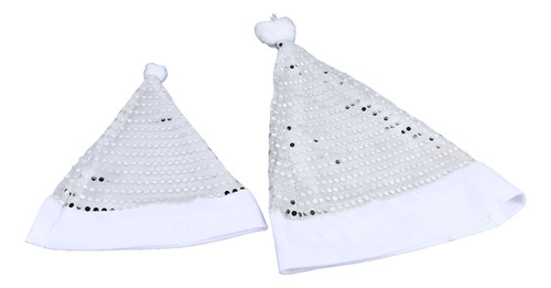 2 Sombreros Navideños Con Lentejuelas Plateadas, Tela De Fie