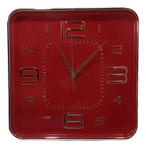 Relógio Parede Quadrado Decorativo Sala Cozinha Vermelho