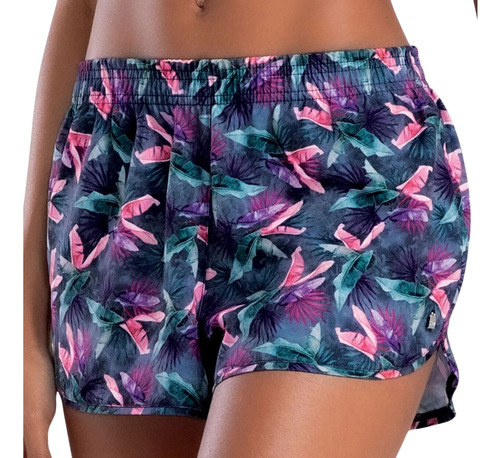 Short Mash Curto Moda Praia Estampa Tropical Joy Microfibra